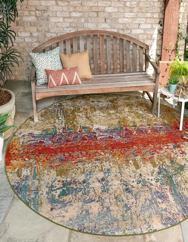 Vista 14 de Unique Loom Outdoor Modern Collection - Alfombra arrugada (4 pies 1 pulgada octágono multi/dorado)