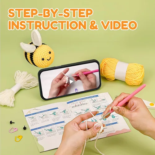 Vista 3 de Karsspor Kit de ganchillo para principiantes, kit de inicio de ganchillo con instrucciones detalladas y tutoriales en video, kit completo