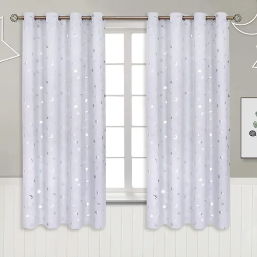 Vista 98 de BGment Cortinas opacas para dormitorio infantil, con aislamiento térmico, con ojales, estampado de estrellas plateadas, cortinas para oscurecer