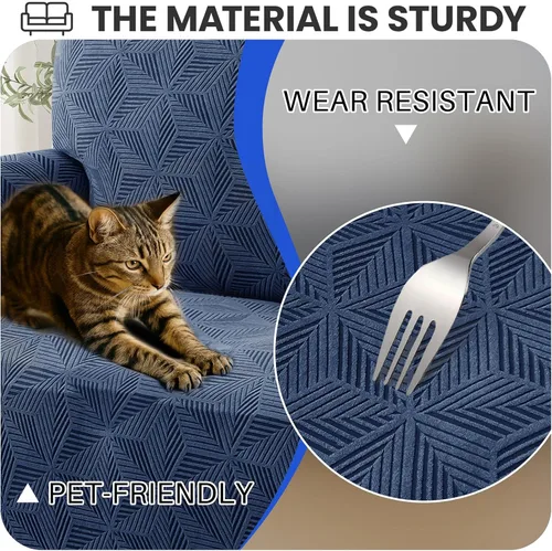 Vista 5 de YEMYHOM 1 Pieza Fundas Elásticas para Sofá de 3 Cojines, Funda de Sofá Jacquard con Parte Inferior Elástica Antideslizante, Funda Engrosada Azul
