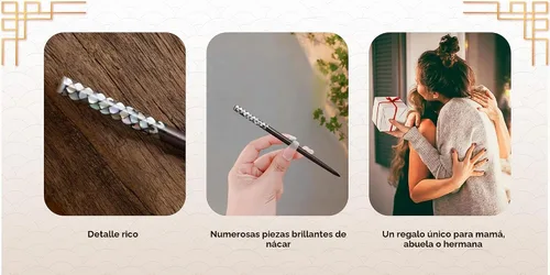 Vista 5 de Palillos de madera para el cabello, cabeza de incrustación superior con nácar a mano, palillos decorativos únicos de madera, palillos de pelo