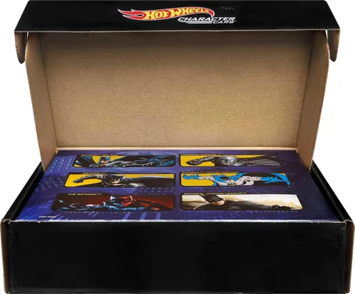 Vista 5 de Hot Wheels Paquete de 6 autos de juguete, juego de 6 vehículos de personajes de Batman a escala 1:64, inspirados en varios personajes
