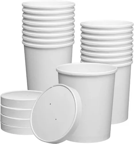 Vista 10 de GUSTO Recipientes de papel blanco de 8 onzas con tapas ventiladas [25 unidades] Tazones de sopa To Go, tazas de helado desechables, ideales para 25