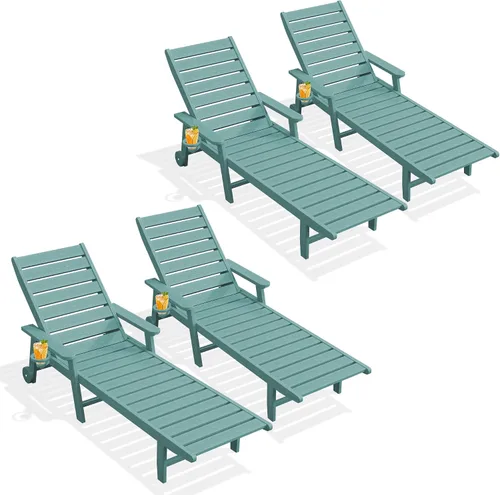 Vista 9 de PLUUV Tumbona de piscina al aire libre con soporte para tazas, azul Aruba Azul (Aruba Blue)