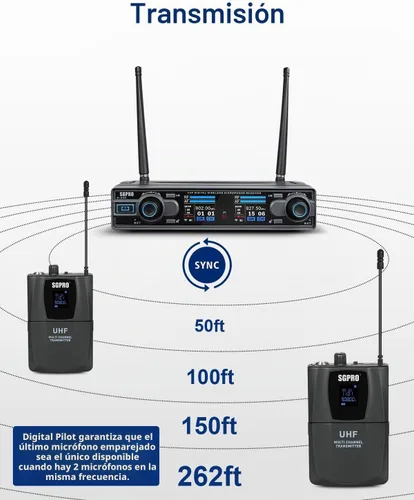 Vista 4 de SGPRO D-332BB Sistema de micrófono inalámbrico dual con micrófonos Bodypack