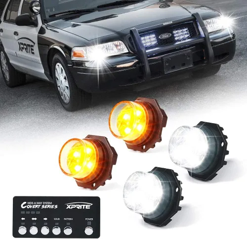 Vista 14 de Xprite Kit de luces estroboscópicas LED ámbar ocultas, 20 patrones intermitentes con panel de control, faros, luces traseras, luces antiniebla