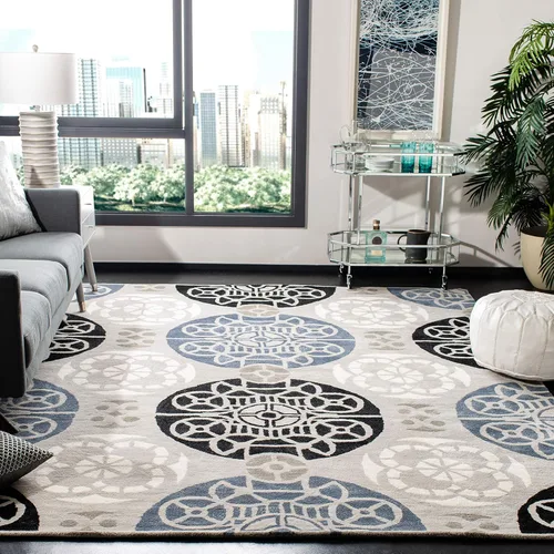 Vista 23 de SAFAVIEH Wyndham Collection - Alfombra decorativa de 2 x 3 pies, beige y azul, hecha a mano, lana moderna, ideal para zonas de alto tráfico