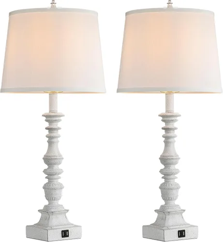 Vista 8 de Juego de 2 lámparas de mesa de granja de 27.5 pulgadas, lámparas rústicas de dormitorio para mesita de noche con carga USB doble, lámparas