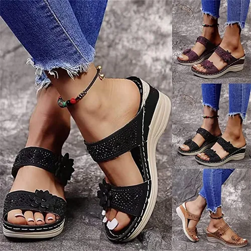 Vista 98 de Ladmiple Sandalias ortopédicas florales de moda 2023 con soporte de arco, zapatillas romanas casuales con puntera abierta