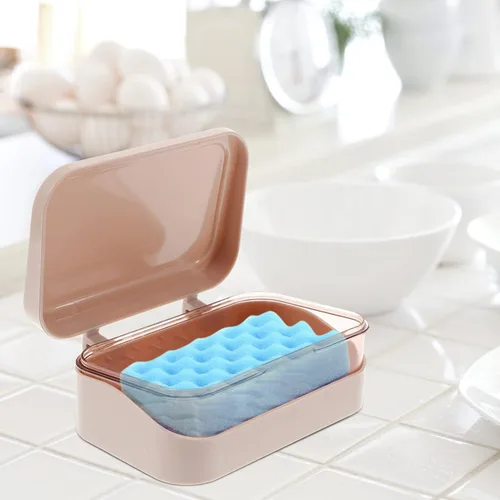 Vista 3 de DOITOOL Soporte para jabón con tapa, barra de jabón, contenedor y protector para baño, cocina, fregadero, ducha, bañera, caja abatible con drenaje