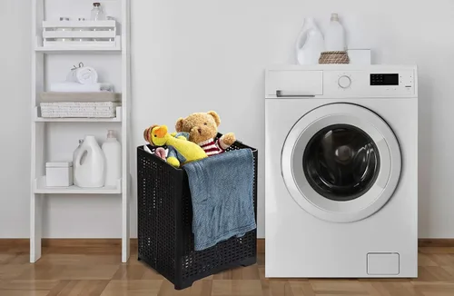 Vista 7 de Eslite Cestas de plástico plegables para la ropa sucia de 42 litros, cesta plegable para la ropa, paquete de 2 unidades (negro)