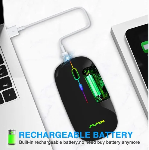 Vista 4 de Ratón inalámbrico Bluetooth para portátil, ratón recargable 2.4G USB óptico inalámbrico, ratón LED delgado de doble modo (Bluetooth 5.0 y 2.4G)