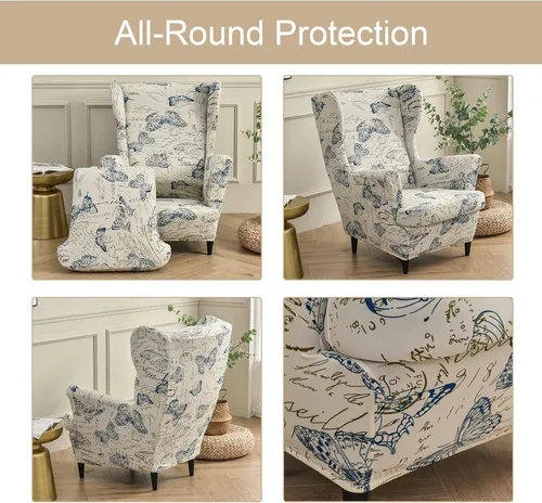 Vista 150 de Eco-Ancheng Funda para silla Wingback, 2 piezas, respaldo de ala, fundas de elastano para sillón con respaldo de ala, fundas para sillón con parte