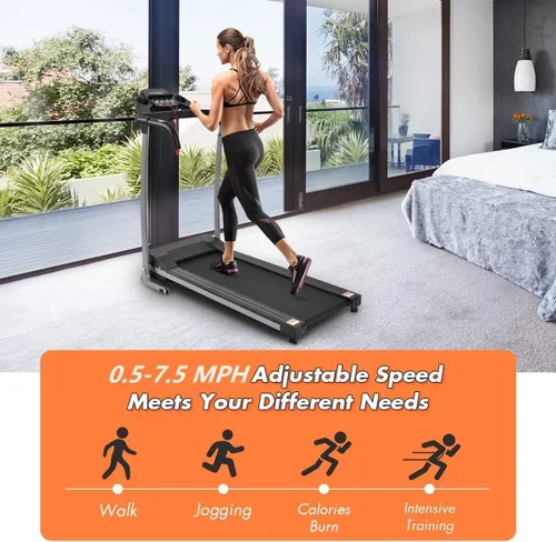 Vista 3 de GYMAX Cinta de correr plegable, cinta de correr portátil con 12 programas preestablecidos, monitor LCD, ruedas integradas y sensor de pulso, máquina