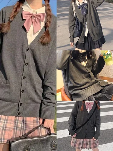 Vista 3 de Cárdigan de punto japonés Harajuku Kawaii rosa para mujer, estilo universitario, suéter