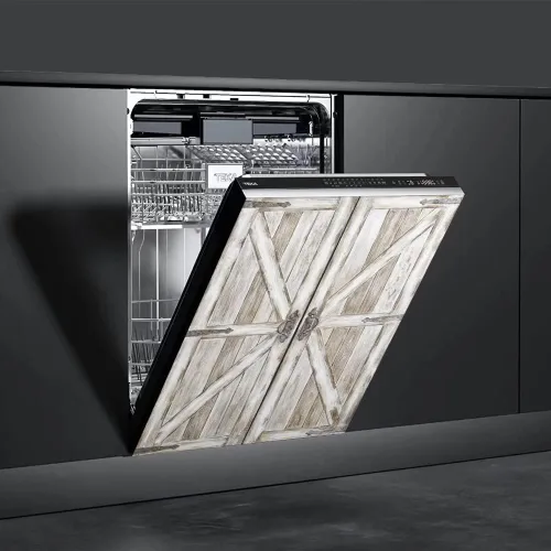 Vista 4 de Cubierta magnética de madera con efecto de puerta para lavavajillas, panel creativo para electrodomésticos de cocina, decoración de refrigerador