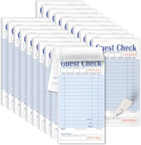 Vista 14 de FMP Brands Libros de Comprobantes de Huéspedes para Meseros, Papel de Blocs de Notas para Meseros, Total 250 Hojas (5 Blocs), Azul con Recibo