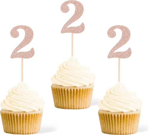 Vista 25 de Gexolenu 24 piezas doradas de doble cara para cupcakes de primer cumpleaños, decoración de pasteles, decoración de primera fiesta de cumpleaños Oro