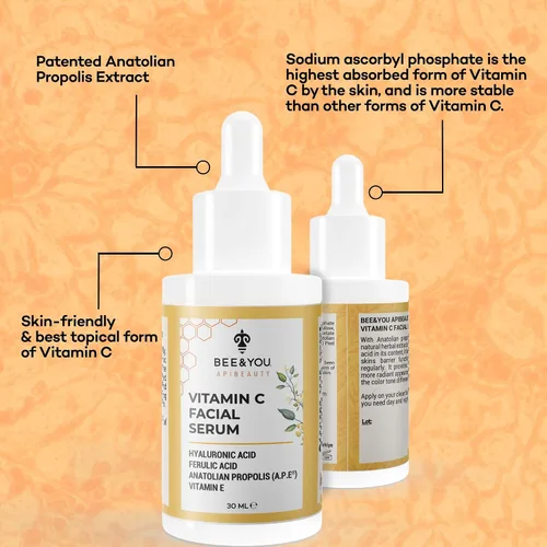 Vista 5 de Bee and You - Suero facial con vitamina C Hidratante antienvejecimiento, reduce la apariencia de manchas oscuras, iluminador de piel brillante