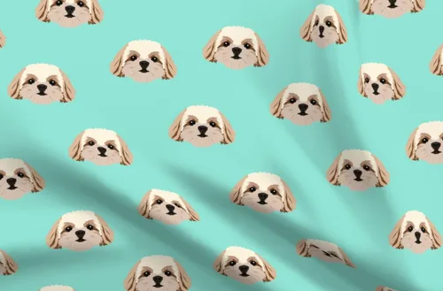 Vista 4 de Spoonflower Tela – Patrón de perros Shih Tzu verde azulado lindos animales Aqua Fun mascotas impresas en tela de gasa por The Yard – Coser ropa
