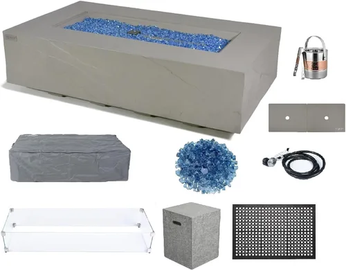 Vista 108 de Elementi+ Mesa de Fuego de Gas Colorado de Hormigón Fundido de 56" Rectangular, Hoguera al Aire Libre con Ignición Electrónica Incluye Cubierta