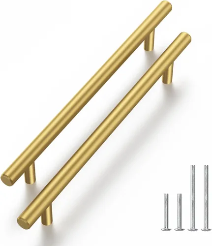Vista 11 de Haliwu Paquete de 5 manijas doradas de gabinete de cocina de 2-1/2 pulgadas para tiradores de cajón, tiradores dorados cepillados, accesorios