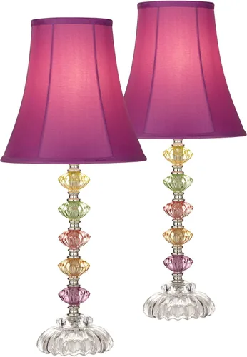 Vista 2 de 360 Lighting Juego de 2 lámparas de mesa decorativas de estilo bohemio tradicional chic de 21 pulgadas de alto, cristal apilado multicolor rosa