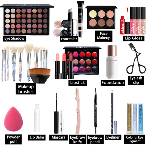 Vista 2 de Pure Vie Juego de maquillaje sorpresa todo en uno para regalo navideño, paquete esencial de iniciación que incluye paleta de sombras de ojos, lápiz