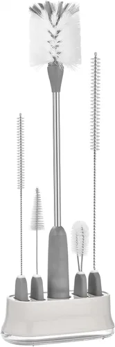 Vista 10 de ALINK Juego de 5 cepillos de limpieza para botellas con soporte, limpiador de botellas con soporte, cepillo para tapa de pezón para Stanley, Yeti