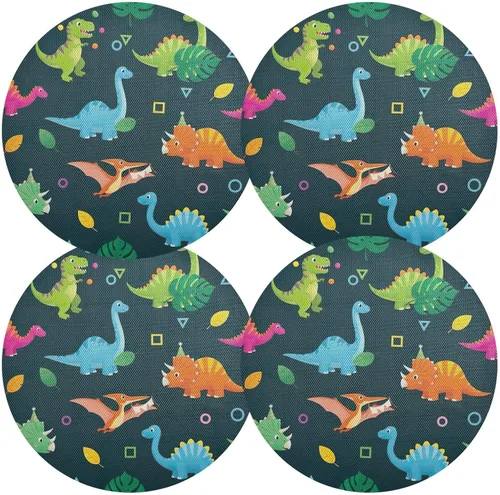 Vista 2 de Colorful Cartoon Dinosaurs Playful Teal Dinner Table Placemats, Non Slip Placemats Set Washable for Kitchen Table one sizex1