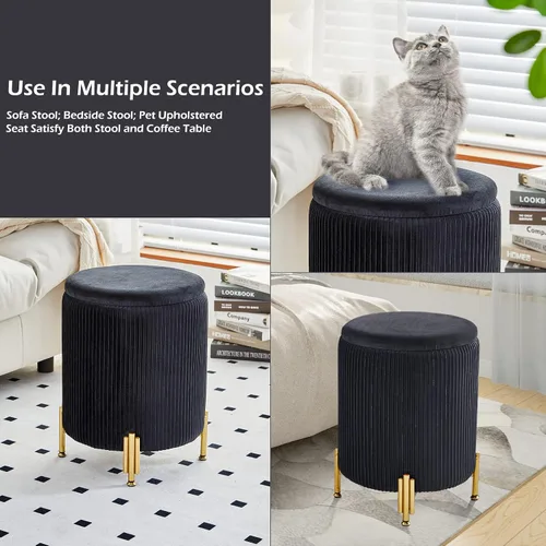 Vista 7 de Otomana de almacenamiento con patas de metal,Asiento tapizado de terciopelo Negro