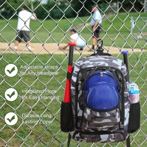Vista 7 de ZOEA - Mochila para bate de béisbol para niños y equipo de softbol y herramientas para jóvenes y adultos, gran capacidad para 4 bates, casco