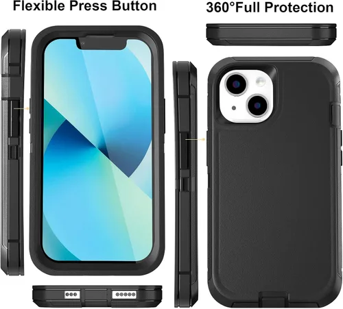 Vista 3 de Funda para iPhone 13 Funda 6.1" con Soporte Plegable y Clip para Cinturón con 2 Protectores de Pantalla + 2 Protectores de Lente de Cámara, Cubierta