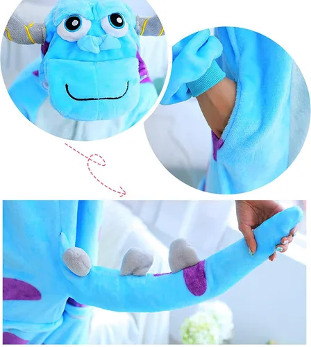 Vista 5 de MGOGO Unisex Adult Pajamas Sulley Sullivan Onesies Halloween Christmas Animal Cosplay Costume Winter Sleeping Wear