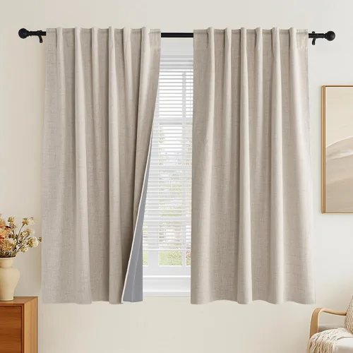Vista 46 de PONY DANCE Cortinas de lino 100% opacas de 63 pulgadas de largo para dormitorio, sala de estar, oscurecimiento completo, bolsillo para barra