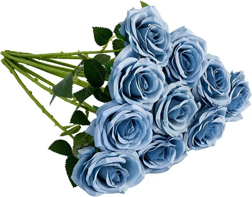 Vista 17 de 10 rosas artificiales abiertas, tallos de rosas artificiales para arreglos de boda, ramo de novia, centro de mesa, flores de seda sintética falsas