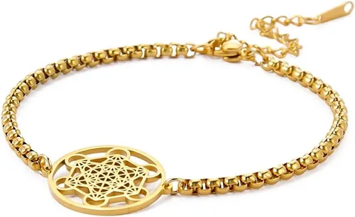 Vista 3 de Fantasy Forge Jewelry Pulsera de cubo Metatrons de plata dorada para mujer, acero inoxidable, geometría sagrada, 7-9.5 pulgadas