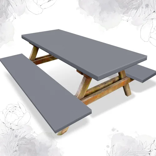 Vista 9 de Funda de mantel ajustable de 3 piezas para mesa de pícnic y bancos, para mesa de 6 pies, 30 x 72 pulgadas, vinilo con bordes elásticos ajustables