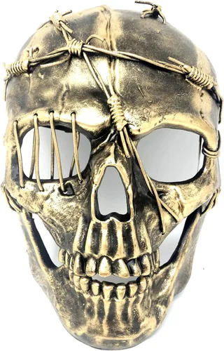 Vista 12 de Máscara de esqueleto de terror metálico estilo steampunk para disfraz de Halloween, fiesta de cosplay