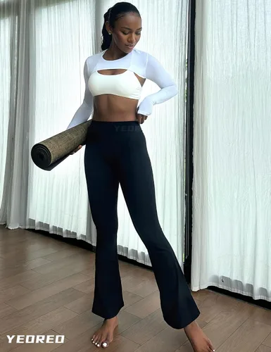 Vista 3 de YEOREO Leggings acampanados para mujer, pantalones de yoga Lynnie Bell Bottom de cintura alta, control de abdomen, leggings de entrenamiento