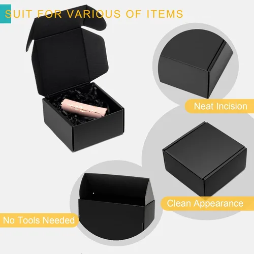 Vista 4 de Mcfleet Cajas de envío de 4 x 4 x 2 pulgadas en negro - Caja de correo de cartón corrugado para embalaje de pequeñas empresas - Cerradura de pestaña