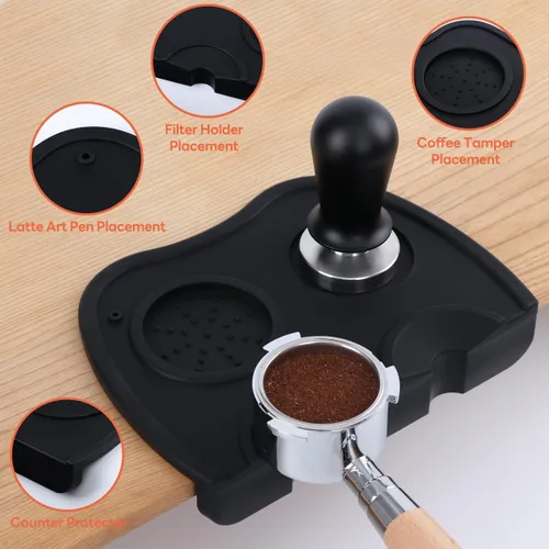 Vista 3 de Tapete para manipulación de café expreso, de gel de silicona, color negro, antideslizante, para barista, hogar, cocina, oficina, tienda, impermeable
