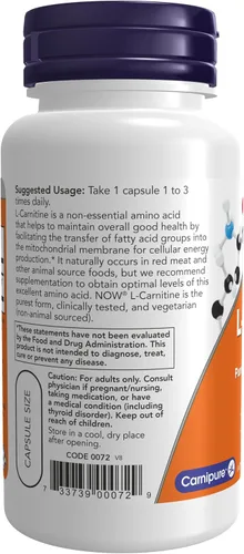 Vista 3 de NOW Foods CARNITINA 500mg 60 VCAPS