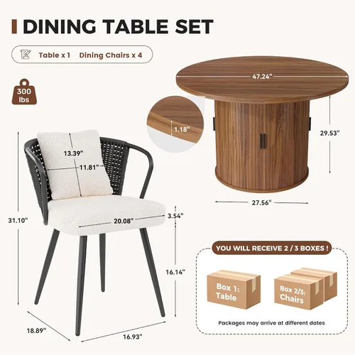 Vista 74 de Miereirl Moderno juego de comedor de 5 piezas para mesa redonda de madera de 4,31.5 pulgadas con estante de almacenamiento semiabierto y puerta