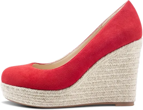Vista 2 de Aachcol Zapatos de tacón de cuña para mujer, plataforma trenzada, tacón alto, punta redonda, zapatos de vestir clásicos para bodas, fiestas, 4