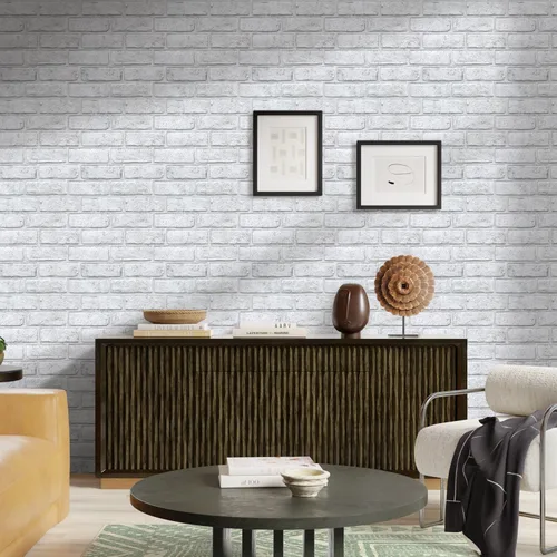 Vista 9 de Commomy Paneles de pared autoadhesivos de ladrillos falsos - 10 piezas de 30 cm x 30 cm de tamaño pequeño, diseño de PVC gris con manchas, papel
