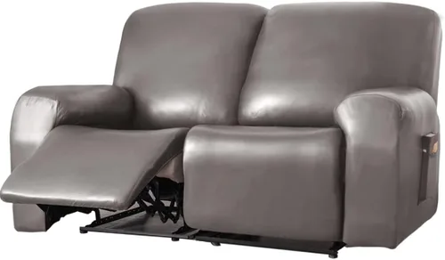 Vista 26 de Vctops - Funda elástica de 6 piezas para sofá biplaza reclinable, de cuero sintético impermeable, protector de muebles antideslizante con borde Negro
