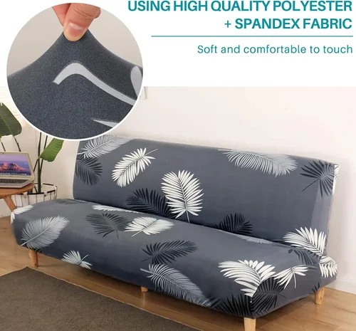 Vista 5 de OKYUK Funda de sofá cama sin brazos, funda elástica de felpa para futón, funda de sofá plegable completa sin reposabrazos, protector de muebles