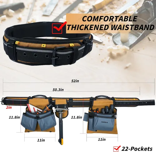 Vista 3 de KUNN Cinturón de herramientas de carpintero con tirantes Pro Framer Rig de herramientas de suspensión para contratistas de construcción