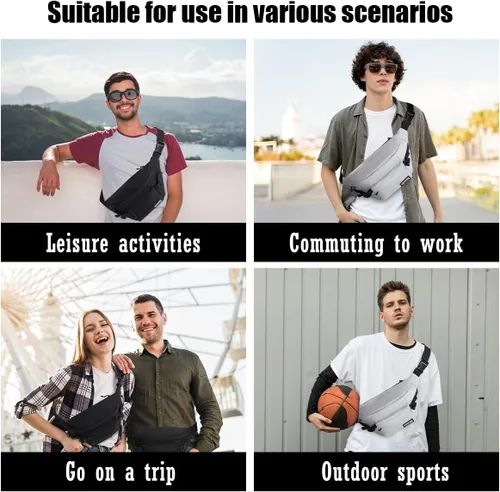 Vista 3 de Riñoneras para hombres y mujeres, bolsa de cintura cruzada delgada, bolsa antirrobo para viajar y entrenar (Negro-02, S)